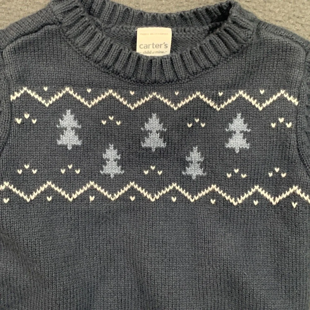 Carters Child of Mine Baby Boy Blue Fair Isle‎ Tree Sweater and Pants Set 0-3M